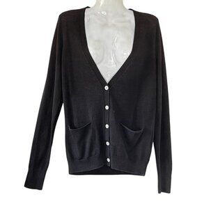 Fat Face Wool Blend Grandpa Cardigan Black 2 Pockets Grandma Women's Size 8